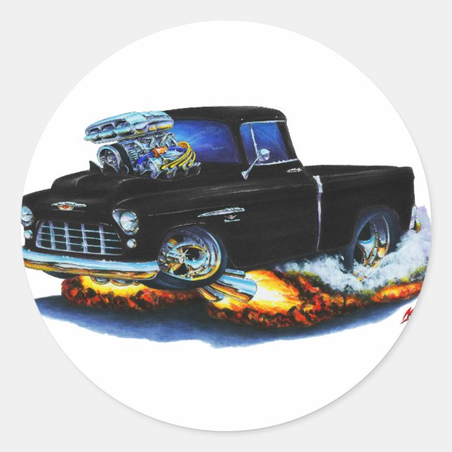 Sticker Rond Camion noir de ramassage Chevy 1955 (Devant)
