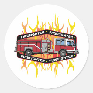 Sticker Rond Camion pompier