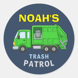 Sticker Rond Camion Poubelle Mignon Enfants Camion à Ordures Pe