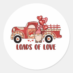 Sticker Rond Camion Rouge Gnome Charges d'Amour Saint Valentin