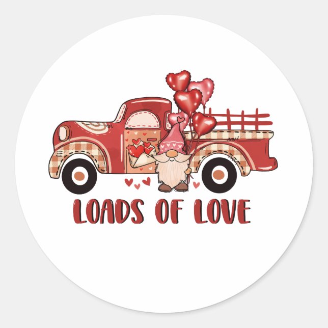 Sticker Rond Camion Rouge Gnome Charges d'Amour Saint Valentin (Devant)
