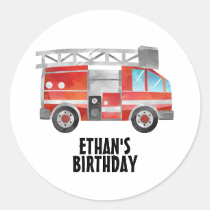 Sticker Rond Camion rouge sur la fête d'anniversaire de l'enfan