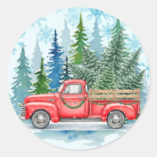 Sticker Rond Camion Rustique de mariage d'hiver