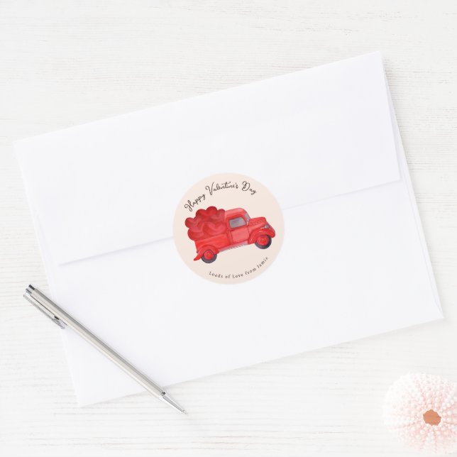 Sticker Rond Camion Saint-Valentin de livraison de Red Heart (Enveloppe)