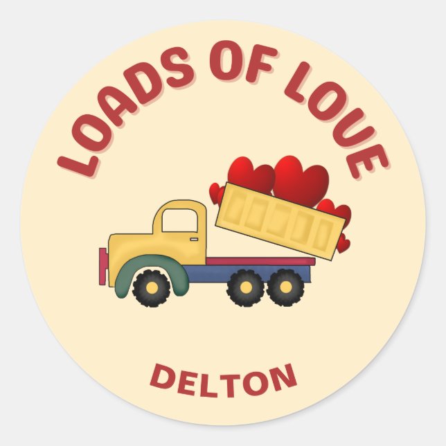 Sticker Rond Camion Valentine Dump avec Love Love (Devant)