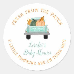 Sticker Rond Camion vintage 2 Citrouilles en route Baby shower 