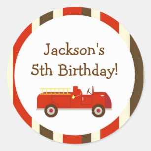 Sticker Rond Camion vintage d'incendie Anniversaire Faveur Stic