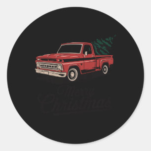 Sticker Rond Camionnette Rouge Arbre de Noël Noël Vintage