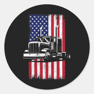 Sticker Rond Camionneur américain Drapeau Trucker