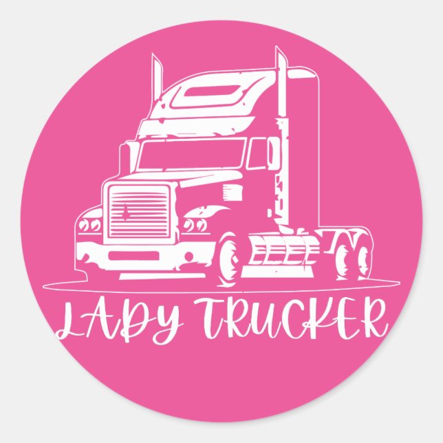 Sticker Rond Camionneur Lady Camionneur Lady camionneuse femmes (Devant)