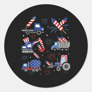Sticker Rond Camions de construction 4 juillet Véhicule pour ga