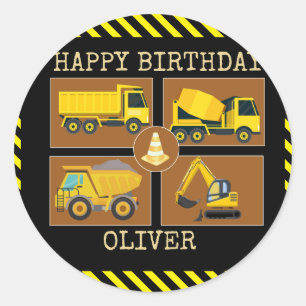 Sticker Rond Camions de construction   CARRÉ ANNIVERSAIRE DE EN