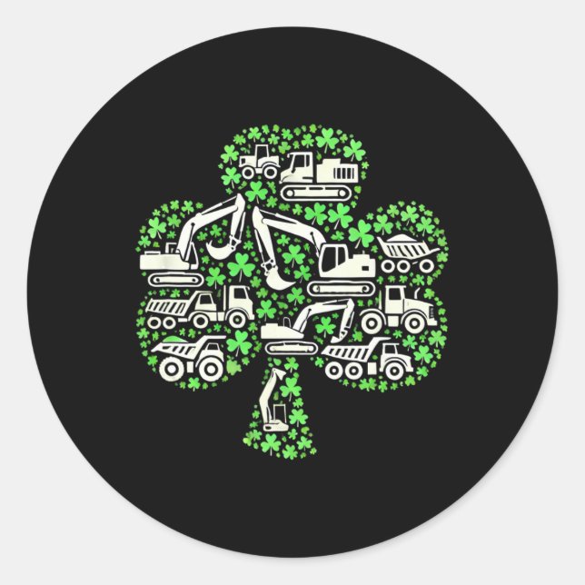 Sticker Rond Camions de construction St Patricks Day garçons en (Devant)