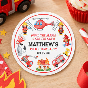 Sticker Rond Camions de pompiers Garçon 1er Anniversaire Peti
