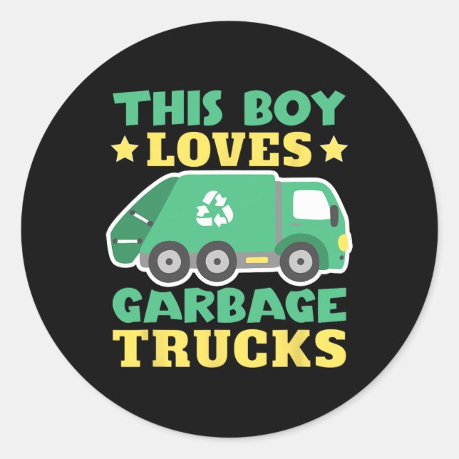 Sticker Rond Camions Trash Toddler Garge Camion Enfants (Devant)
