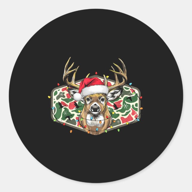 Sticker Rond Camo Christmas Santa Deer Hunting Season Holiday O (Devant)