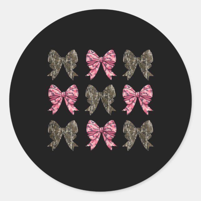 Sticker Rond Camo Coquette Bow Chasse Canard Enfants Filles Bow (Devant)