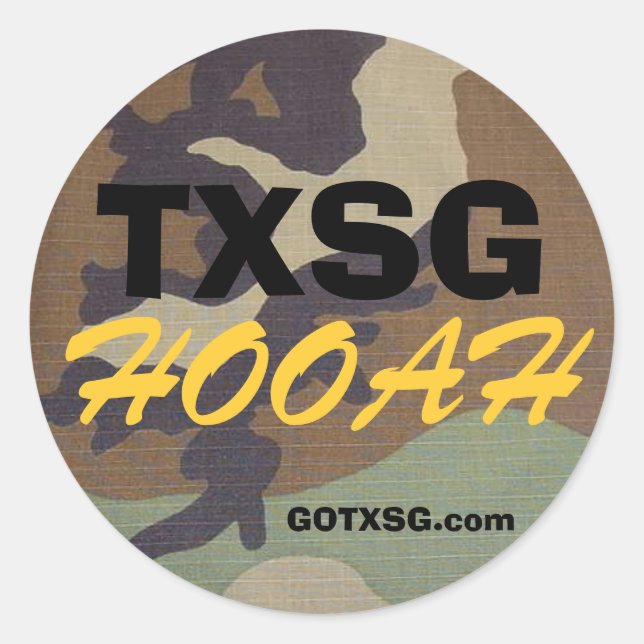 Sticker Rond camo de bois TXSG, HOOAH, GOTXSG.com (Devant)