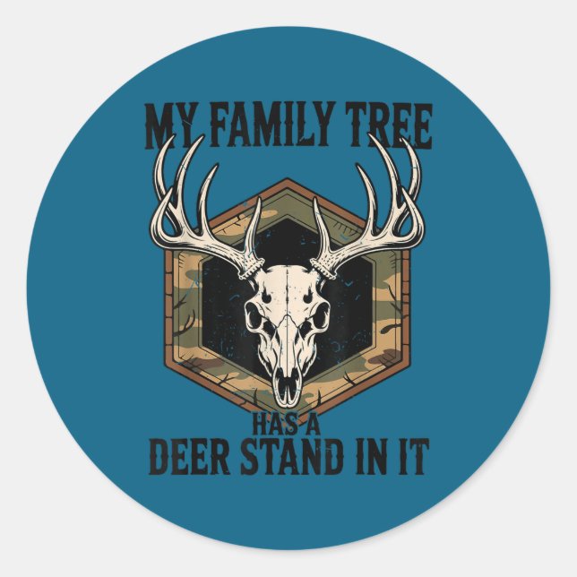 Sticker Rond Camo Deer Hunting My Family Tree Has Deer Stand In (Devant)