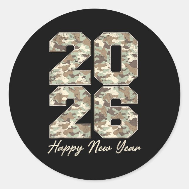 Sticker Rond Camo Happy New Year Party 2026 Family Matching Cos (Devant)
