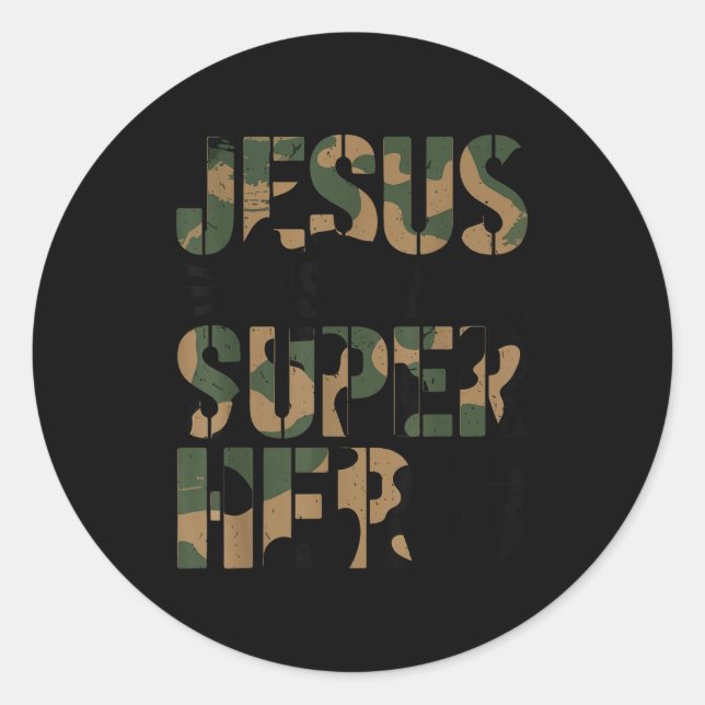 Sticker Rond Camo Jesus Is My Superhero Toddler Boys Camouflage (Devant)