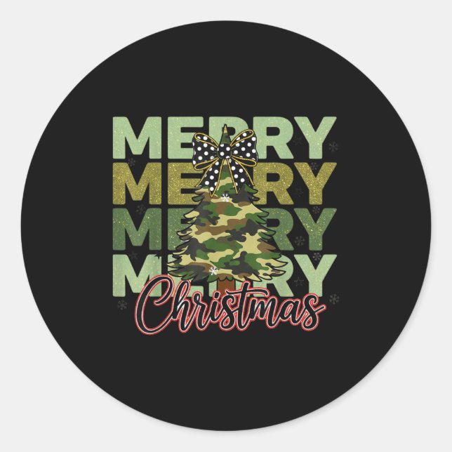 Sticker Rond Camo Merry Christmas Camouflage Christmas Tree Coq (Devant)