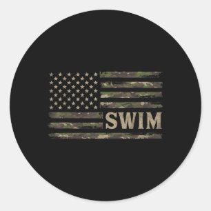Sticker Rond Camo natation camouflage drapeau américain nageur