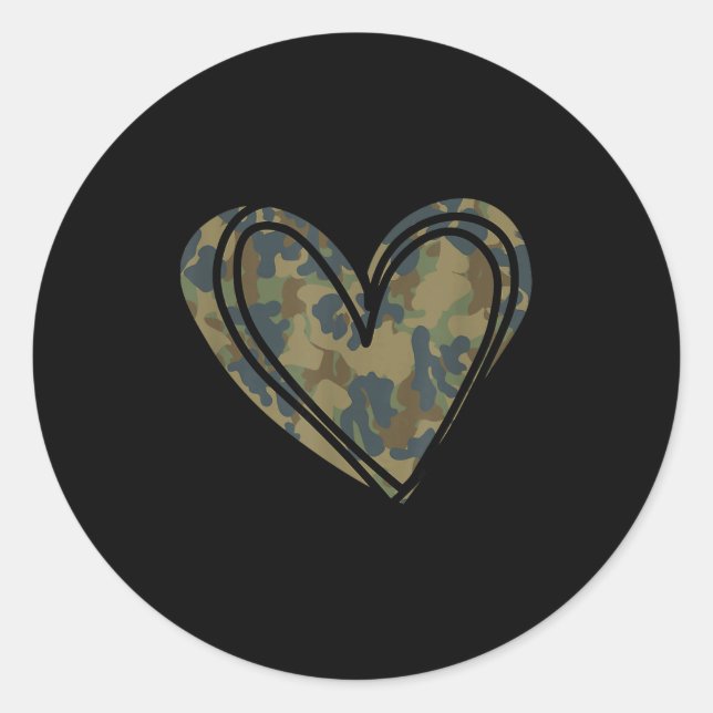 Sticker Rond Camo Print Heart Valentines Day  (Devant)