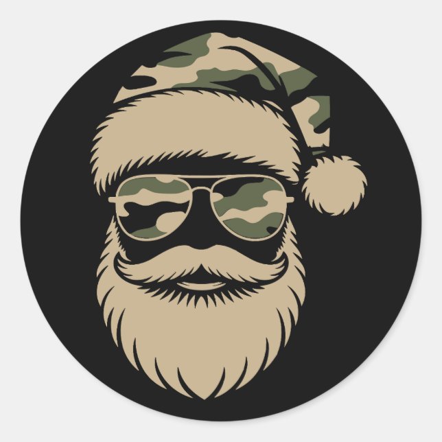 Sticker Rond Camo Santa Claus Lunettes de soleil Xmas Camouflag (Devant)