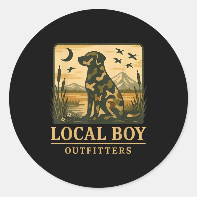 Sticker Rond Camo Southern Local Boy Duck Hunting Black Lab Out (Devant)