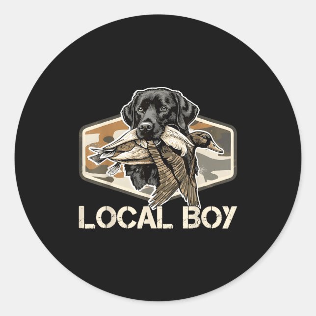 Sticker Rond Camo Southern Local Boy Duck Hunting Black Lab Out (Devant)