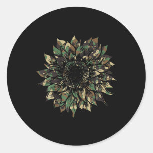 Sticker Rond Camo Tournesol Cacher Chasse Hippie Aventure Natur