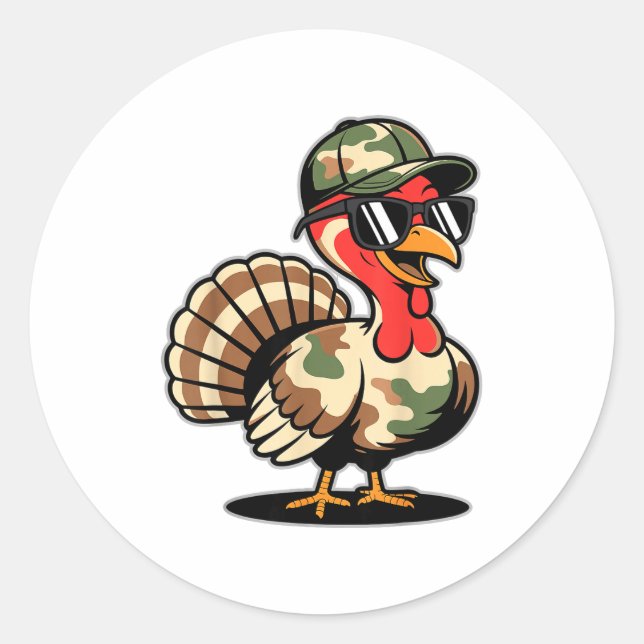 Sticker Rond Camo Turkey Day Hunting Fall Thanksgiving  (Devant)