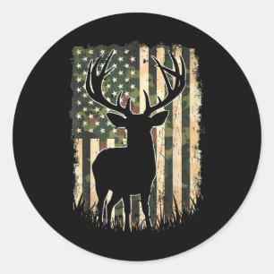 Sticker Rond Camo US Drapeau Chasse aux Cerfs Chasse au Camofla