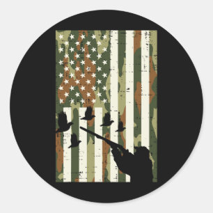 Sticker Rond Camo Us Drapeau Chasse Pheasant Chasse Haut Terrai
