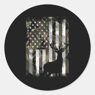 Sticker Rond Camo US Drapeau Der Elk Buck Camoflage Chasse Chas