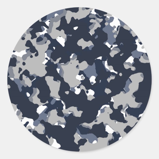 Sticker Rond Camouflage blanc gris bleu Camo Motif Party (Devant)