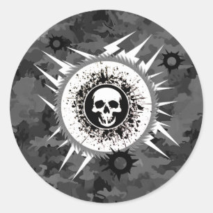 Sticker Rond Camouflage extérieur noir et blanc Chasseur pêcheu