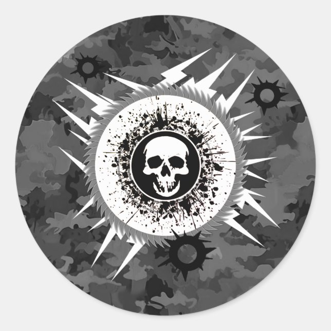 Sticker Rond Camouflage extérieur noir et blanc Chasseur pêcheu (Devant)