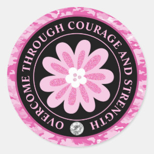 Sticker Rond Camouflage Fleur Pailletée Sensibilisation au Canc