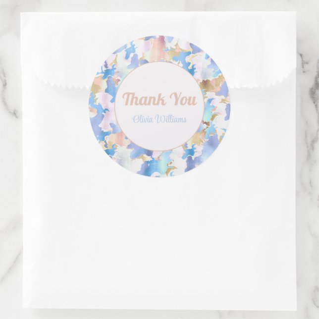 Sticker Rond Camouflage Métallique Rose Bleu Or Abstrait (Sac)