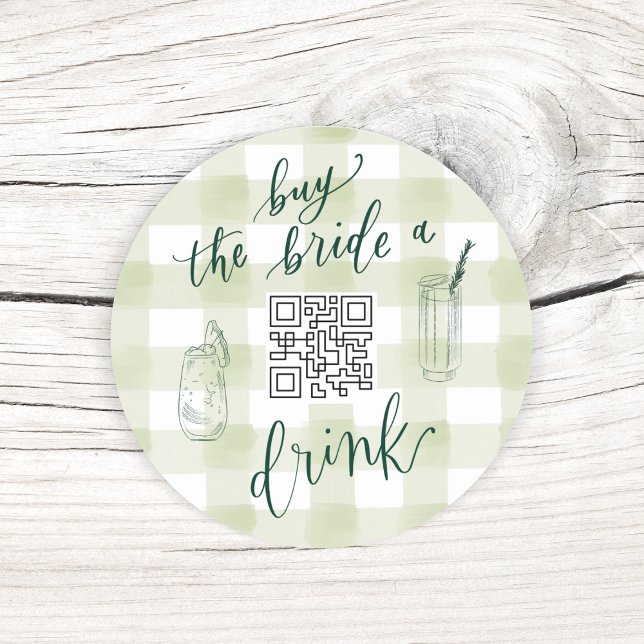 STICKER ROND CAMP BACH ACHETEZ LA BRIDE UN BON CODE QR (CAMP BACH- Last Trail before the Veil- Buy the Bride a drink Custom QR code- Bach Party Supplies)