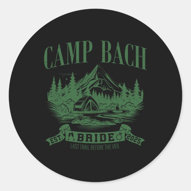 Sticker Rond Camp Bach Bride Randonnée Camping Bachelorette Par (Devant)
