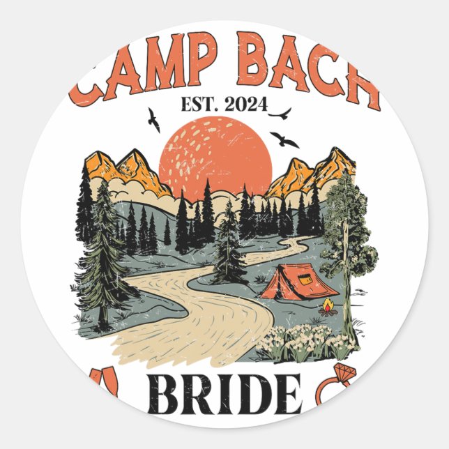 Sticker Rond Camp Bach Mariée Randonnée Camping Enterrement de  (Devant)