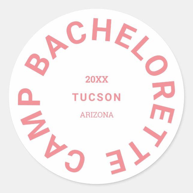 Sticker Rond Camp Bachelorette Pink Crest Personnalisé (Devant)
