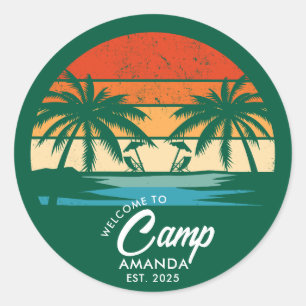 Sticker Rond Camp de plage personnalisé pour enterrement de vie