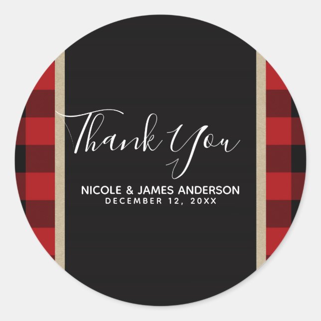 Sticker Rond Campagnard Rustique Rouge Noir Buffalo Plaid Moder (Devant)