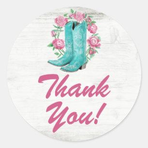 Sticker Rond Campagne Boots de fille Shabby Rose Merci en bois