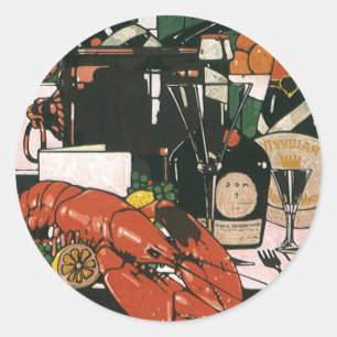Sticker Rond Campagne de homard vintage; Fête élégante et chic