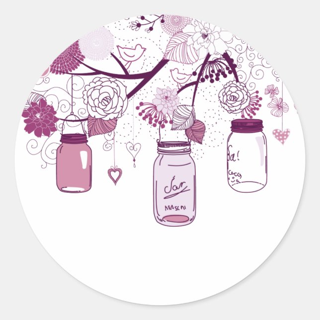Sticker Rond Campagne Mason Jars Fleurs violettes (Devant)